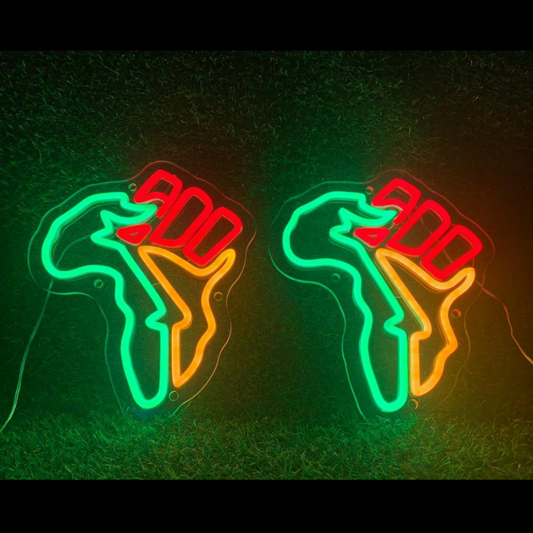 The African Diaspora: Red Yellow Green Flag inspired by the Pan African Flag + Black Fist Neon Sign Life of Neon